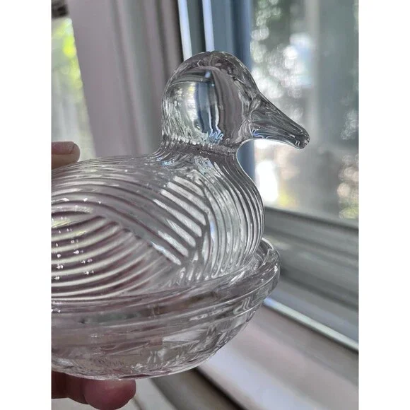 Martha Stewart Clear Duck Gibson Covered Dish On Nest Vintage Grooved - Picture 8 of 13